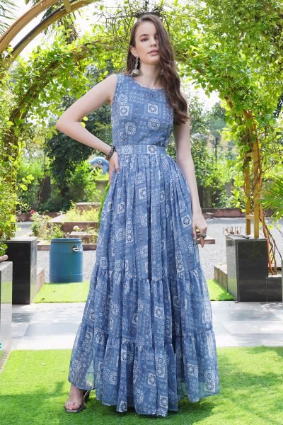 Women Floral Print Tiered Maxi Dress GIRLISH LEHENGA