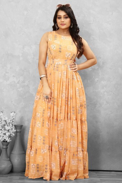 Women Floral Print Tiered Maxi Dress GIRLISH LEHENGA