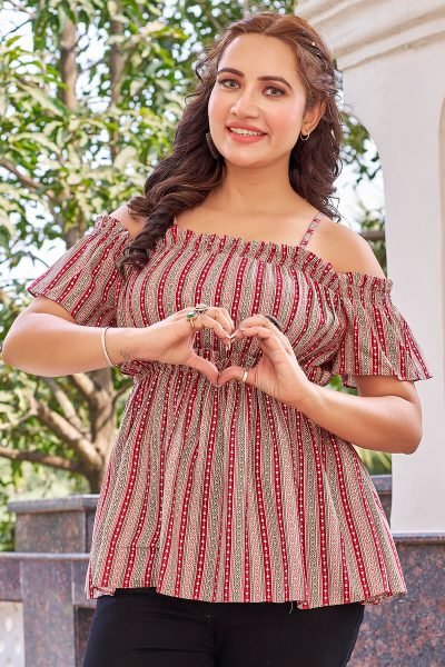 Women Off Shoulder Printed Top Tunic