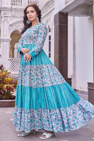 Women Printed Fit   Flared Maxi Dress Ethnic Dresses