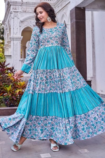 Women Printed Fit   Flared Maxi Dress Ethnic Dresses