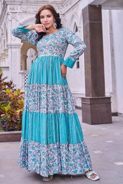 Women Printed Fit   Flared Maxi Dress Ethnic Dresses