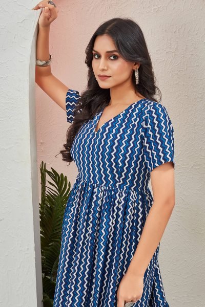 Women Printed V Neck Fit   Flare Dress DRESSES