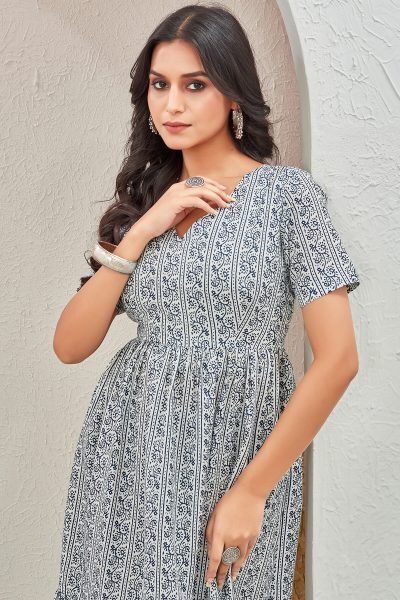 Women Printed V Neck Fit   Flare Dress DRESSES