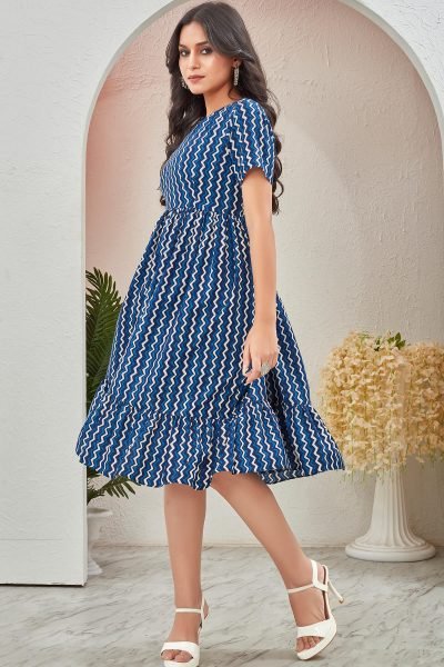 Women Printed V Neck Fit   Flare Dress DRESSES