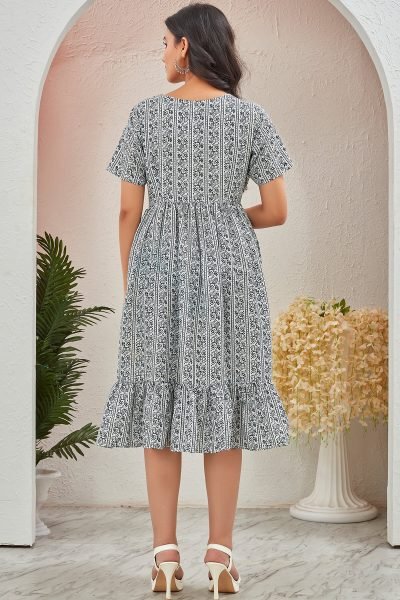 Women Printed V Neck Fit   Flare Dress DRESSES