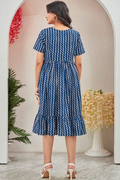 Women Printed V Neck Fit   Flare Dress DRESSES