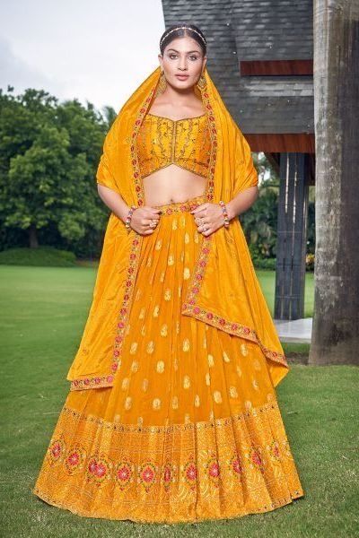 YELLOW DOLA SILK LEHENGA CHOLI HALDI LEHENGA