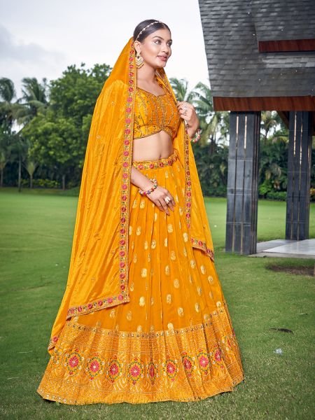 YELLOW DOLA SILK LEHENGA CHOLI HALDI LEHENGA