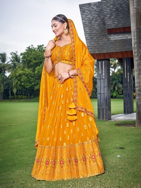 YELLOW DOLA SILK LEHENGA CHOLI HALDI LEHENGA