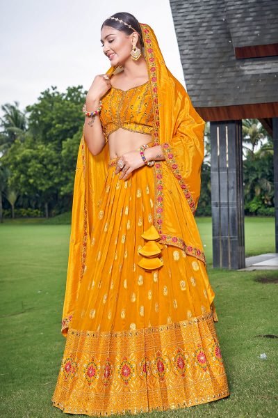 YELLOW DOLA SILK LEHENGA CHOLI HALDI LEHENGA