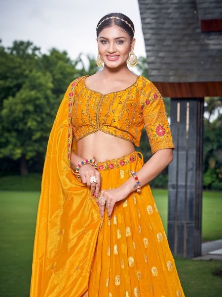 YELLOW DOLA SILK LEHENGA CHOLI HALDI LEHENGA