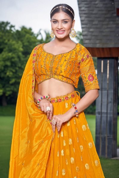 YELLOW DOLA SILK LEHENGA CHOLI HALDI LEHENGA