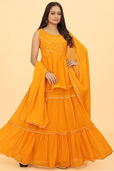 YELLOW GOTAWORKED LEHENGA PEPLUM  GIRLISH LEHENGA