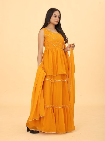 YELLOW GOTAWORKED LEHENGA PEPLUM  GIRLISH LEHENGA