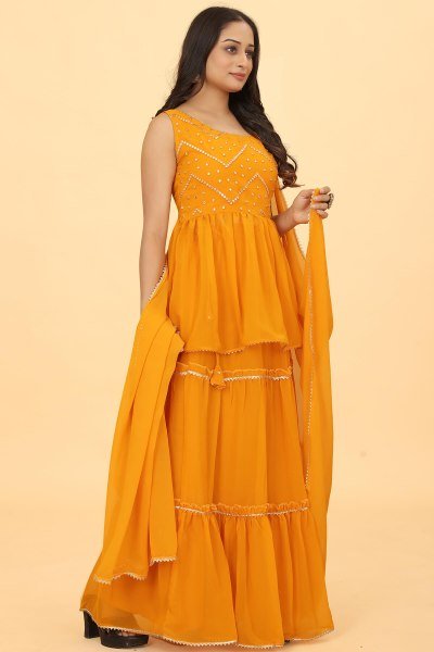 YELLOW GOTAWORKED LEHENGA PEPLUM  GIRLISH LEHENGA