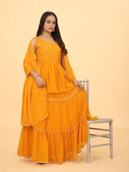 YELLOW GOTAWORKED LEHENGA PEPLUM  GIRLISH LEHENGA