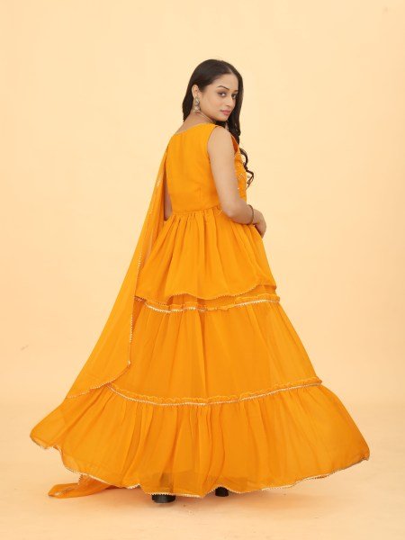 YELLOW GOTAWORKED LEHENGA PEPLUM  GIRLISH LEHENGA