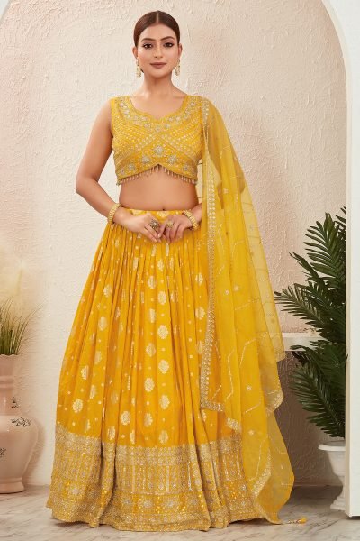 YELLOW JACQUARD LEHENGA CHOLI SIDERS LEHENGA