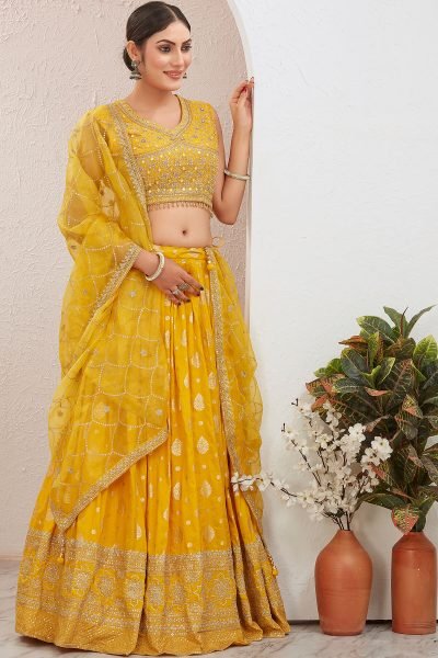 YELLOW JACQUARD LEHENGA CHOLI SIDERS LEHENGA