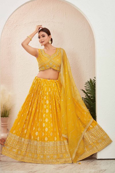 YELLOW JACQUARD LEHENGA CHOLI SIDERS LEHENGA