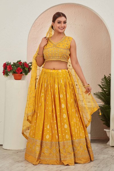 YELLOW JACQUARD LEHENGA CHOLI SIDERS LEHENGA