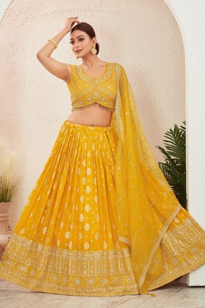 YELLOW JACQUARD LEHENGA CHOLI SIDERS LEHENGA