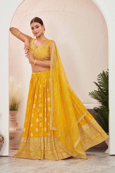 YELLOW JACQUARD LEHENGA CHOLI SIDERS LEHENGA