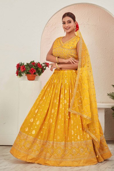 YELLOW JACQUARD LEHENGA CHOLI SIDERS LEHENGA