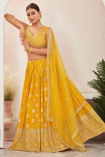 YELLOW JACQUARD LEHENGA CHOLI SIDERS LEHENGA