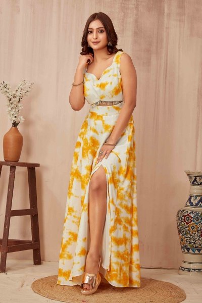 YELLOW  SHIBORI GOWN DRESSES