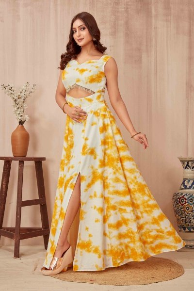 YELLOW  SHIBORI GOWN DRESSES