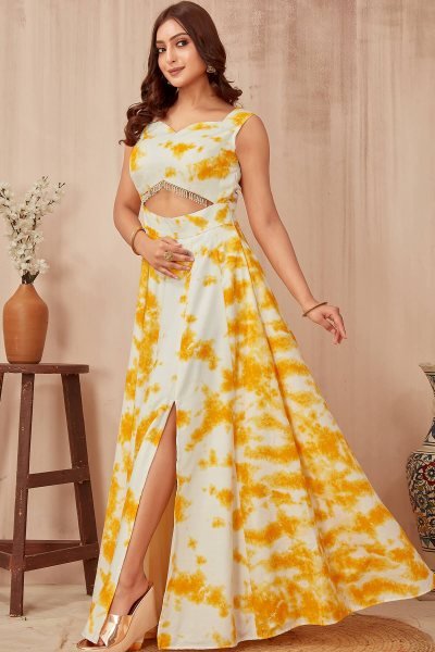 YELLOW  SHIBORI GOWN DRESSES