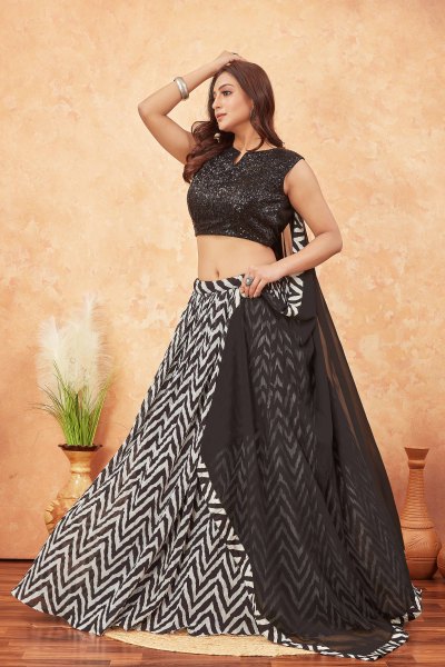 ZEBRA PRINT LEHENGA  SEQUINSED LEHENGA